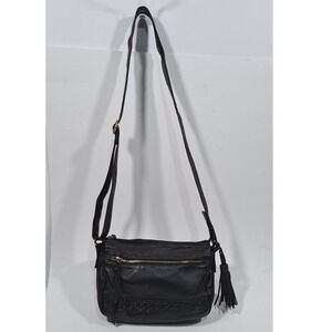 Great American Leather Works Black Leather Crossbody Bag Braided Tassel Purse